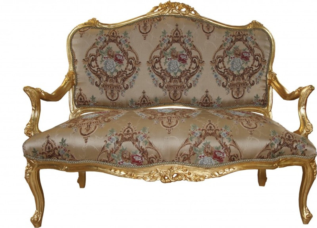 Barock Sofa Creme Muster / Gold - italienischer Stil - Barock Möbel - prunkvoll und ausgefallen!
