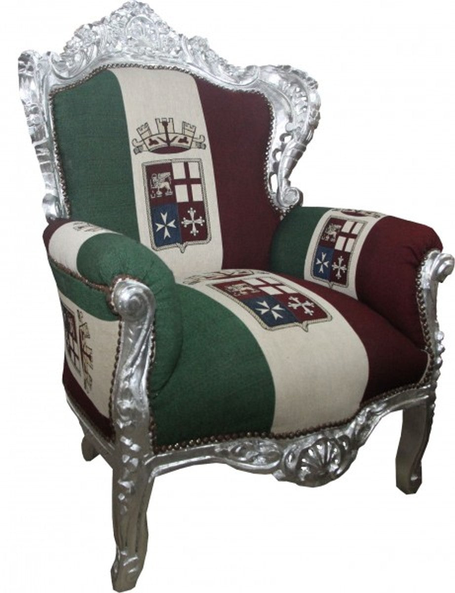 Barock Sessel King Italien / Silber - Möbel Antik Stil