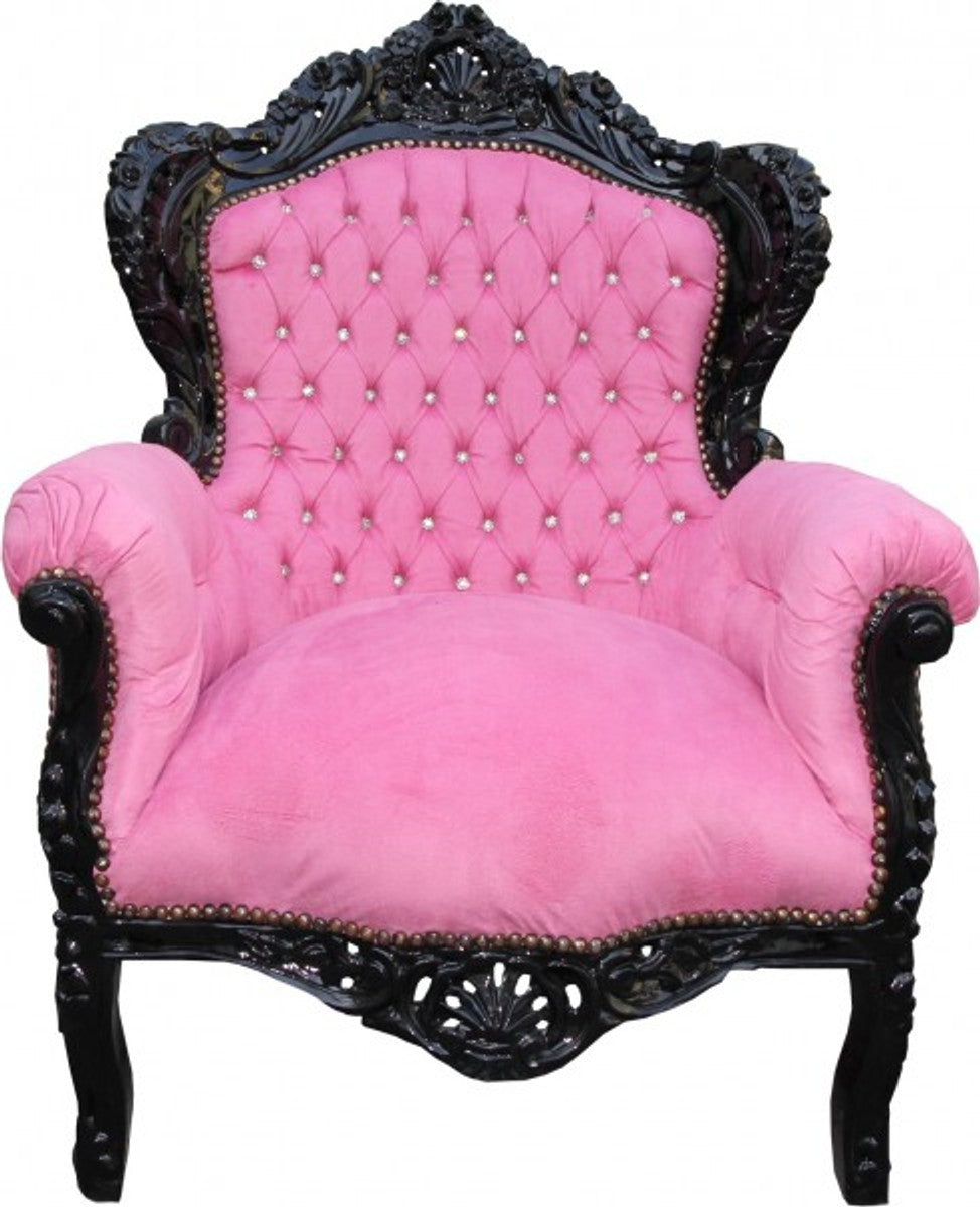 Barock Sessel King Rosa/Schwarz mit Bling Bling Glitzersteinen - Limited Edition