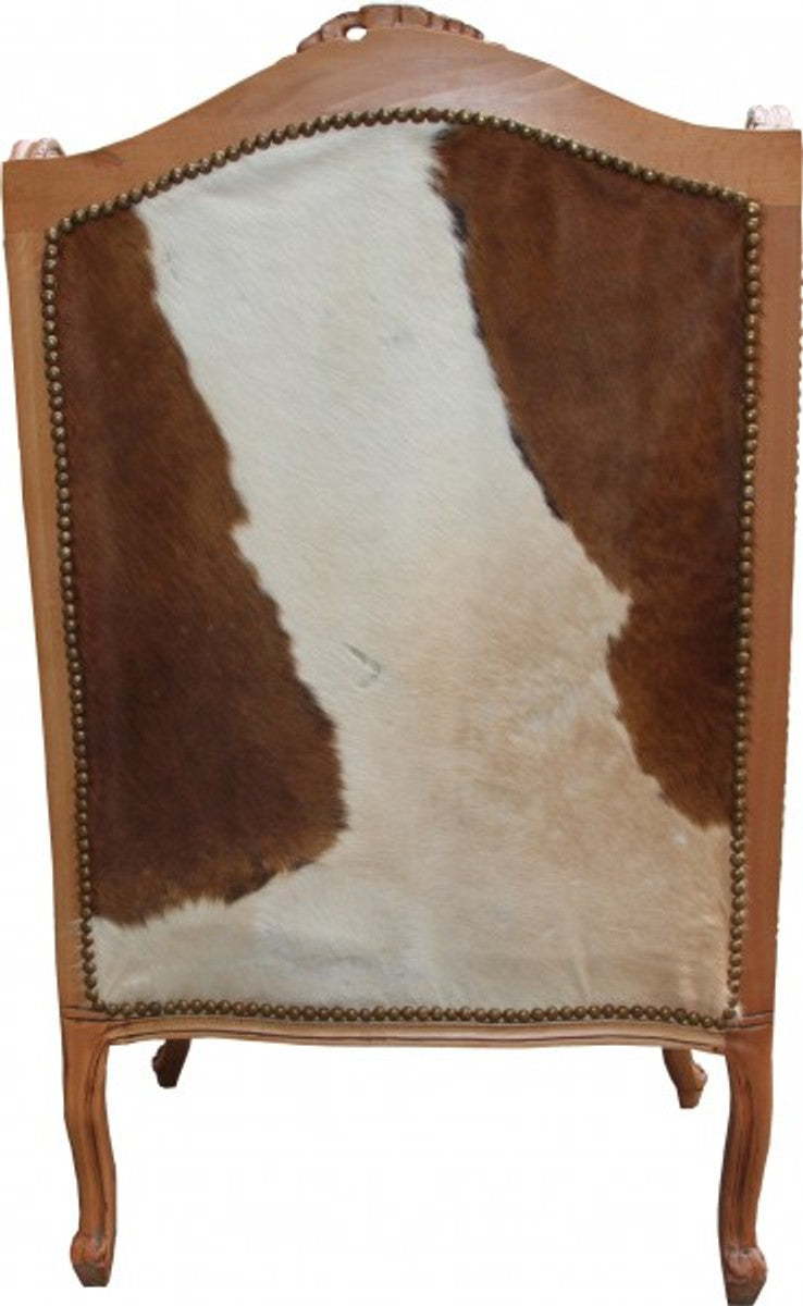 Barock Lounge Thron Sessel Kuhfell Mod2 - Ohren Sessel - Ohrensessel Tron Stuhl - Unikat!