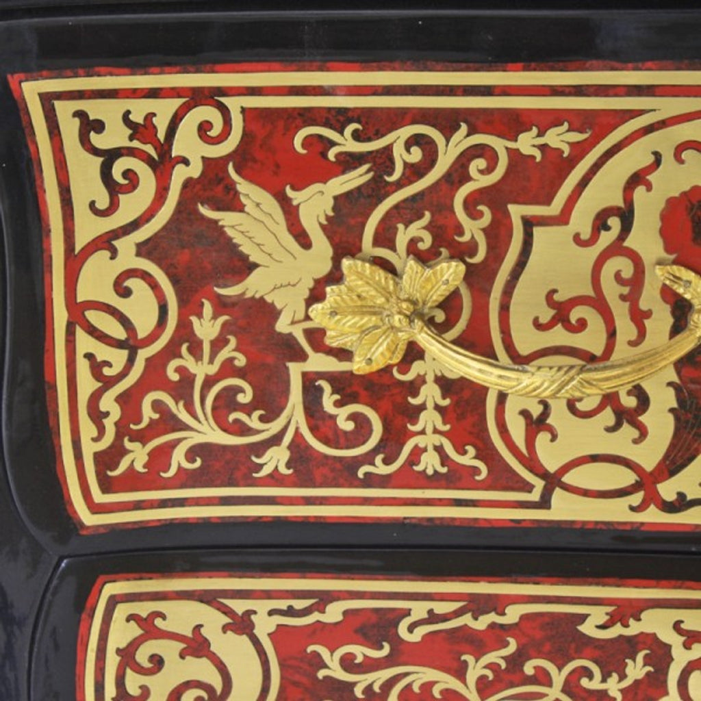 Barock Boulle Kommode Schwarz / Gold / Rot 130cm - Möbel Schrank Sideboard