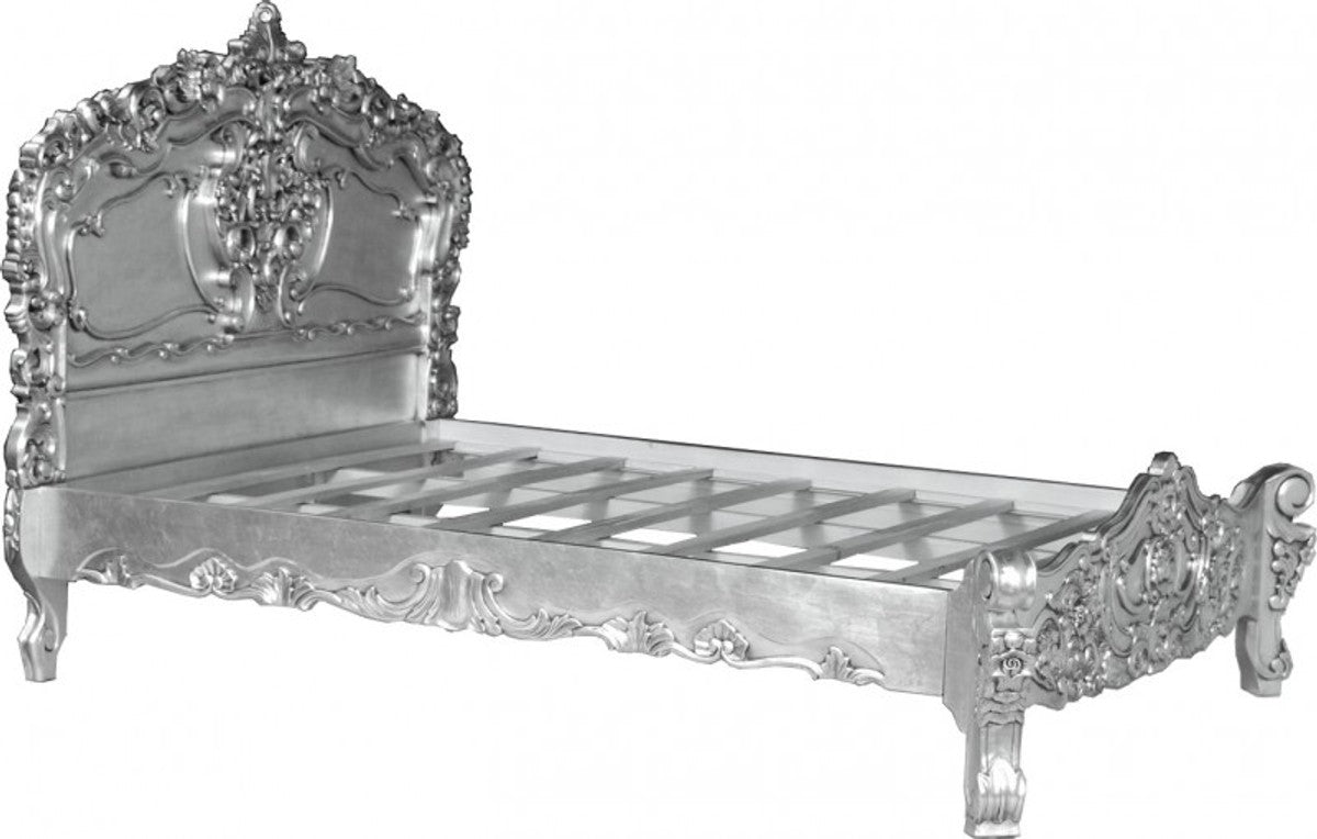 Barock Bett Pure Baroque Silber 160 x 200 cm aus der Luxus Kollektion von Casa Padrino