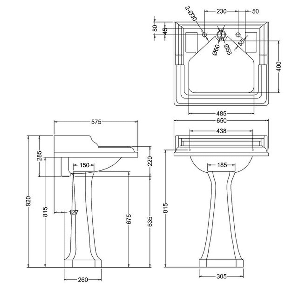 Art Deco Waschbecken mit 2 Hahnlöchern - Hotel Restaurant Möbel