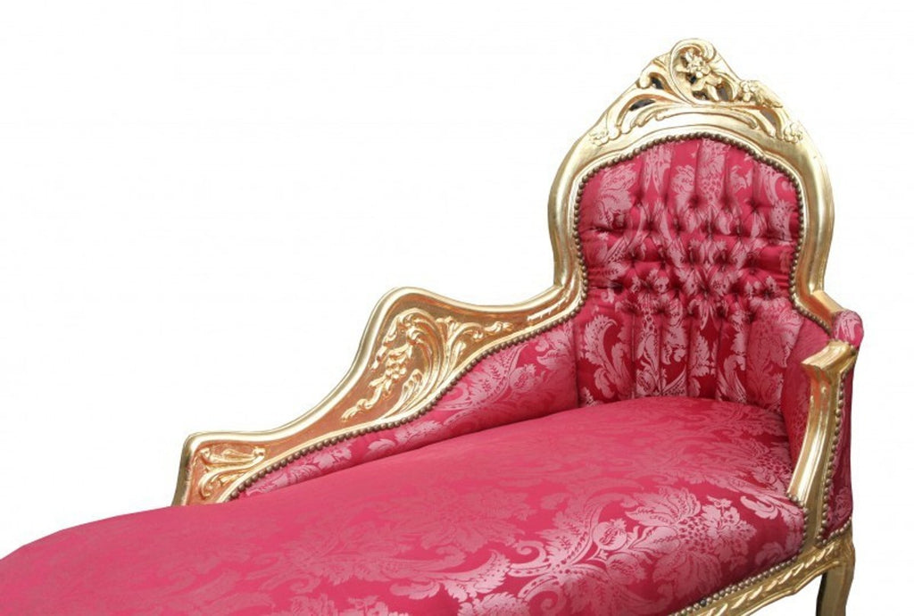 Barock Chaiselongue Bordeaux Blumen Muster / Gold - Barock Möbel
