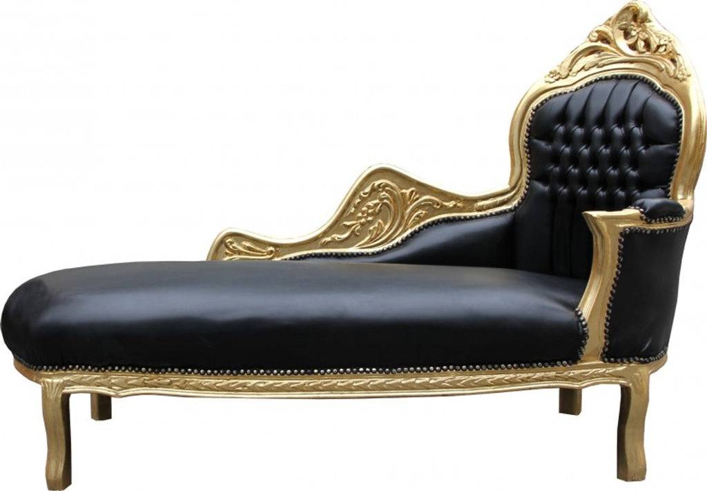 Barock Chaiselongue Mod2 Schwarz/Gold Lederoptik- Barock Möbel