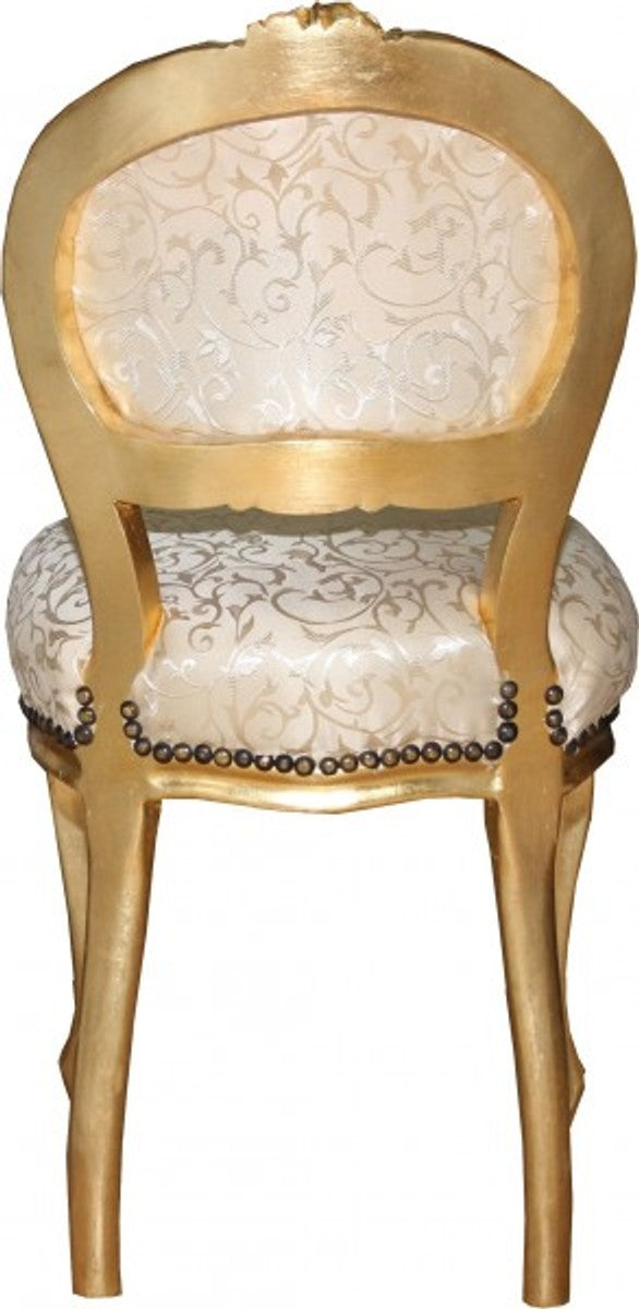 Barock Damen Stuhl Creme Muster / Gold mit Bling Bling Glitzersteinen - Schminktisch Stuhl