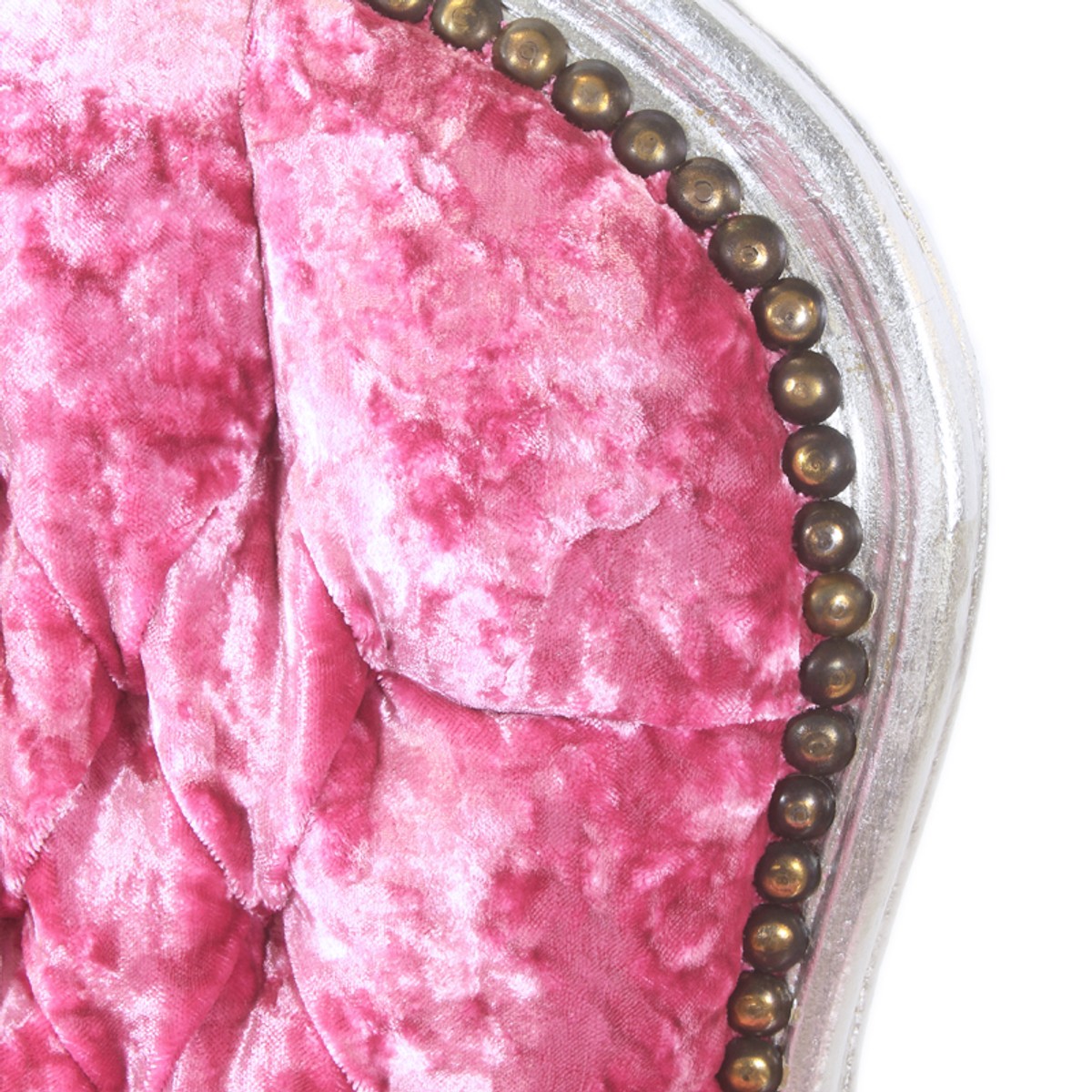 Barock Salon Stuhl Pink Velour Stoff / Silber - Antik Design Möbel
