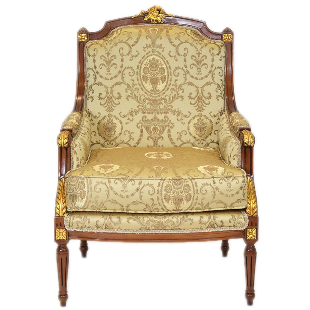 Barock Lounge Thron Sessel Empire Gold Muster / Mahagoni Braun / Gold - Ohren Sessel - Ohrensessel Tron Stuhl