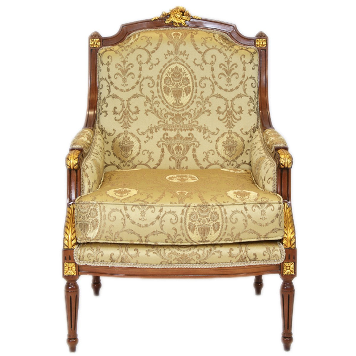 Barock Lounge Thron Sessel Empire Gold Muster / Mahagoni Braun / Gold - Ohren Sessel - Ohrensessel Tron Stuhl