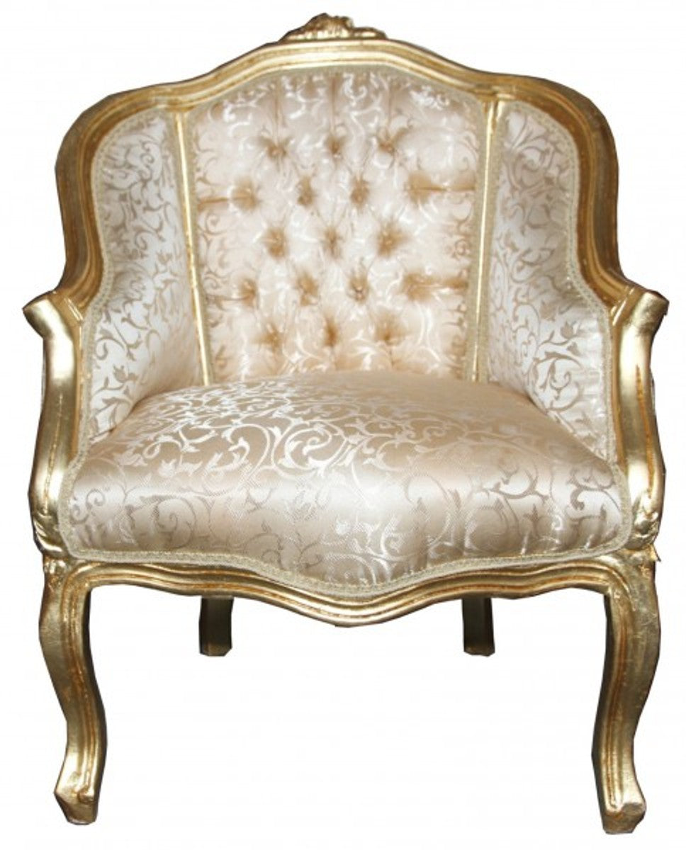 Barock Damen Salon Sessel Gold Muster/ Gold - Möbel Antik Stil
