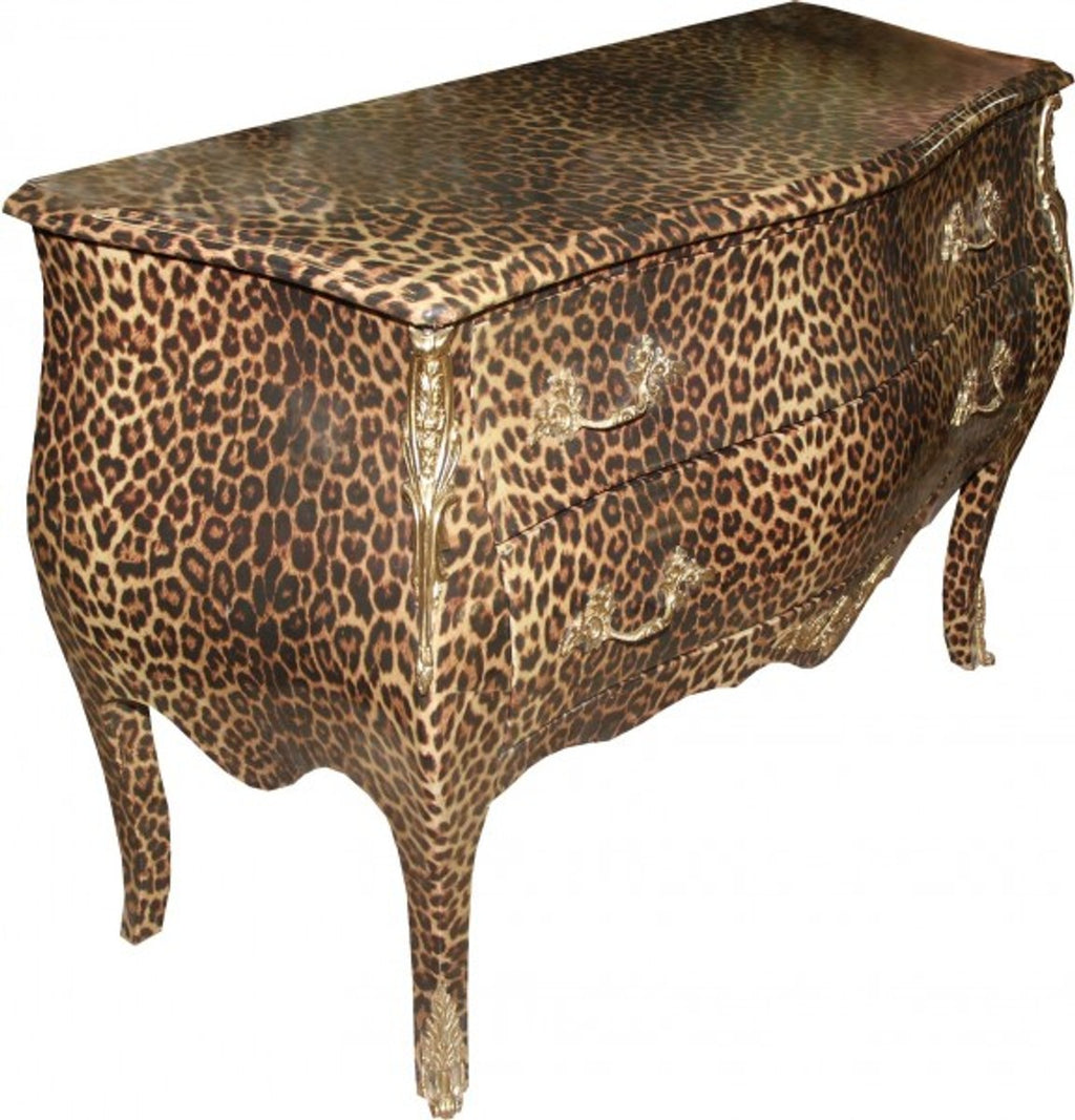 Barock Kommode Leopard mit goldenen Metall Applikationen 123 cm - Barock Möbel