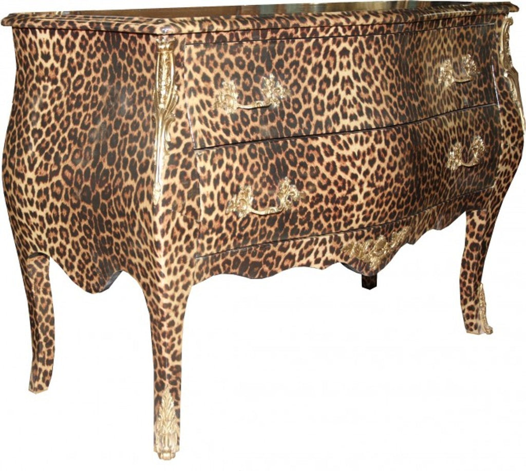 Barock Kommode Leopard mit goldenen Metall Applikationen 123 cm - Barock Möbel