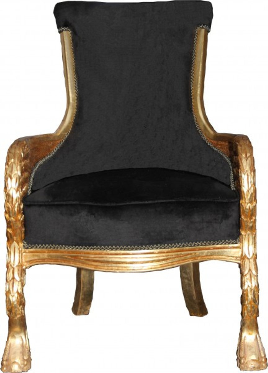 Barock Lounge Sessel Schwarz / Gold Mod2 Möbel Antik Stil - Wohnzimmer Club Möbel Sessel Thron
