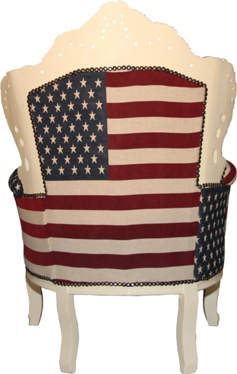 Barock Sessel King USA / Creme - Möbel Antik Stil - Amerikanische Flagge Amerika