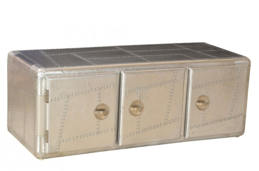 Art Deco Designer Flieger Sideboard Aluminium mit 3 Schubladen 145 x 60 x 55 cm - Vintage Look