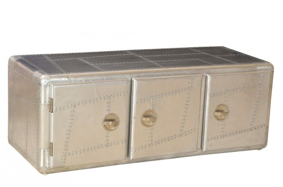 Art Deco Designer Flieger Sideboard Aluminium mit 3 Schubladen 145 x 60 x 55 cm - Vintage Look