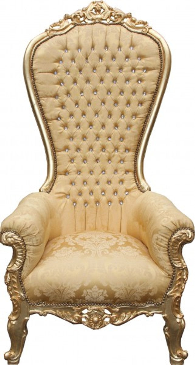 Barock Thron Sessel Majestic Mod2 Gold Muster / Gold mit Bling Bling Glitzersteinen - Riesensessel -Thron Stuhl Tron